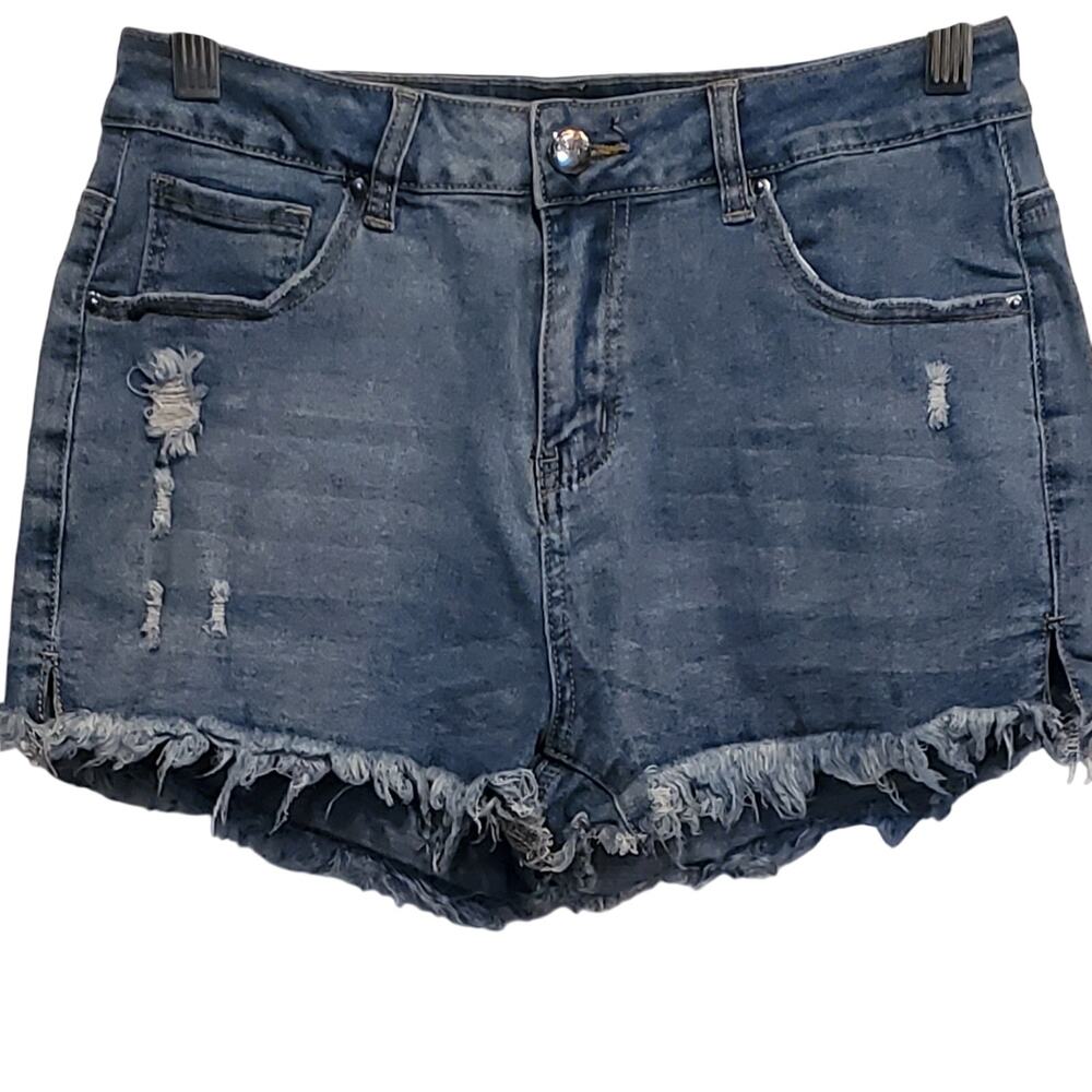 Jeans Distressed Frayed Raw Hem High Rise Slit Sides Shorts Size Medium